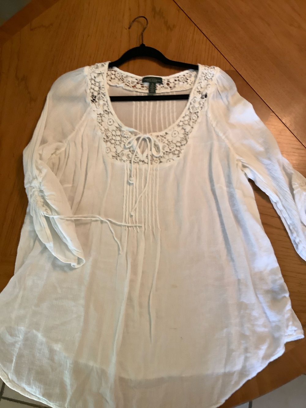 Ralph Lauren White Guazey Crochet-Trim Top